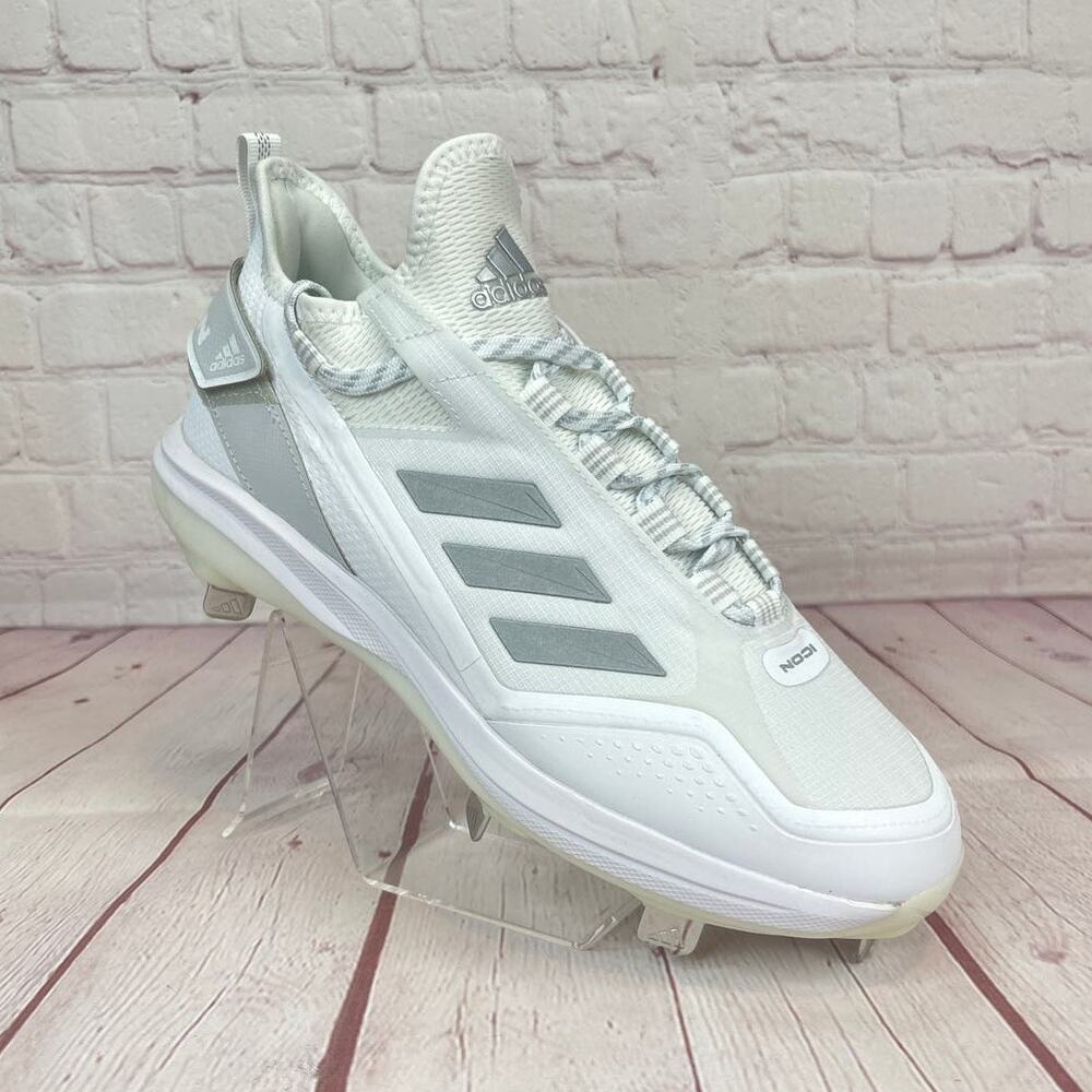 Adidas Icon 7 Boost White Silver Baseball Metal Cleats Mens Size 8 (S23847)